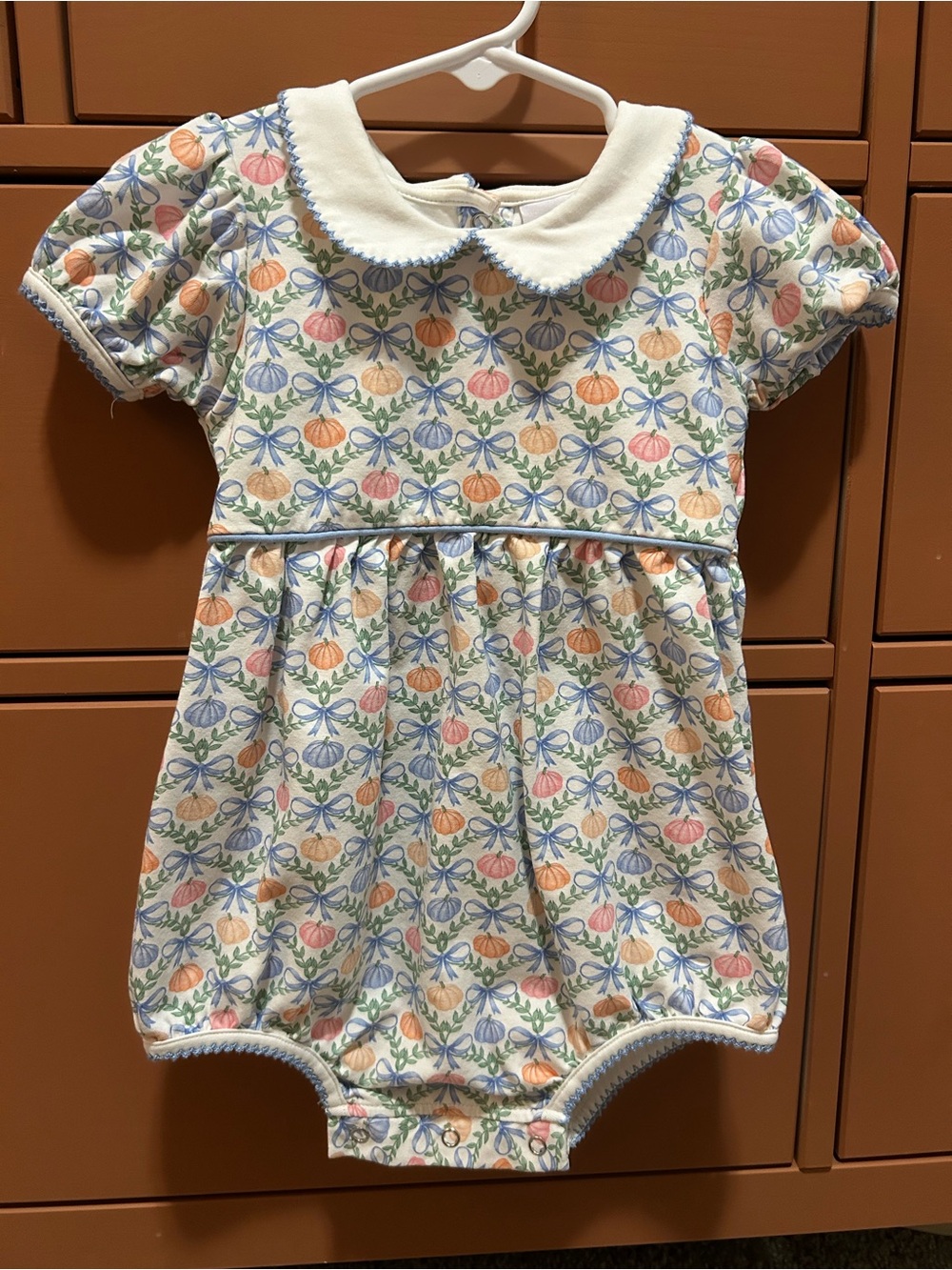 Baby Bubble Romper with Pastel Floral Bow Print + Pumpkins
